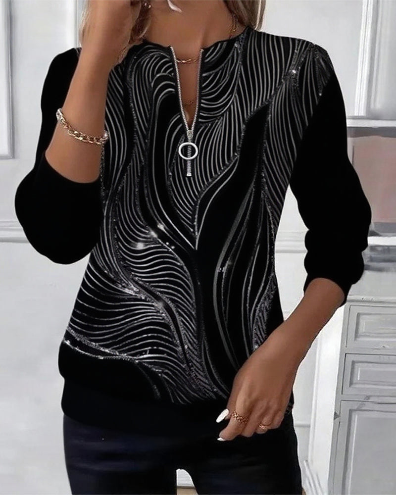 MaryAnne® | Casual Printed Zip Sweatshirt