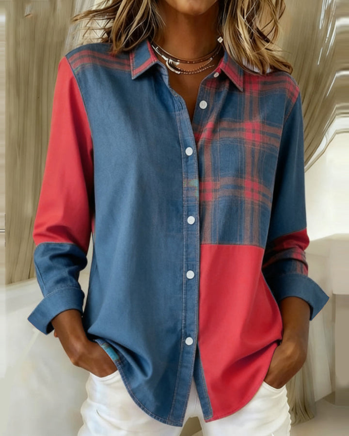 MaryAnne® | Shirt with Notched Collar and Checked Contrast Design