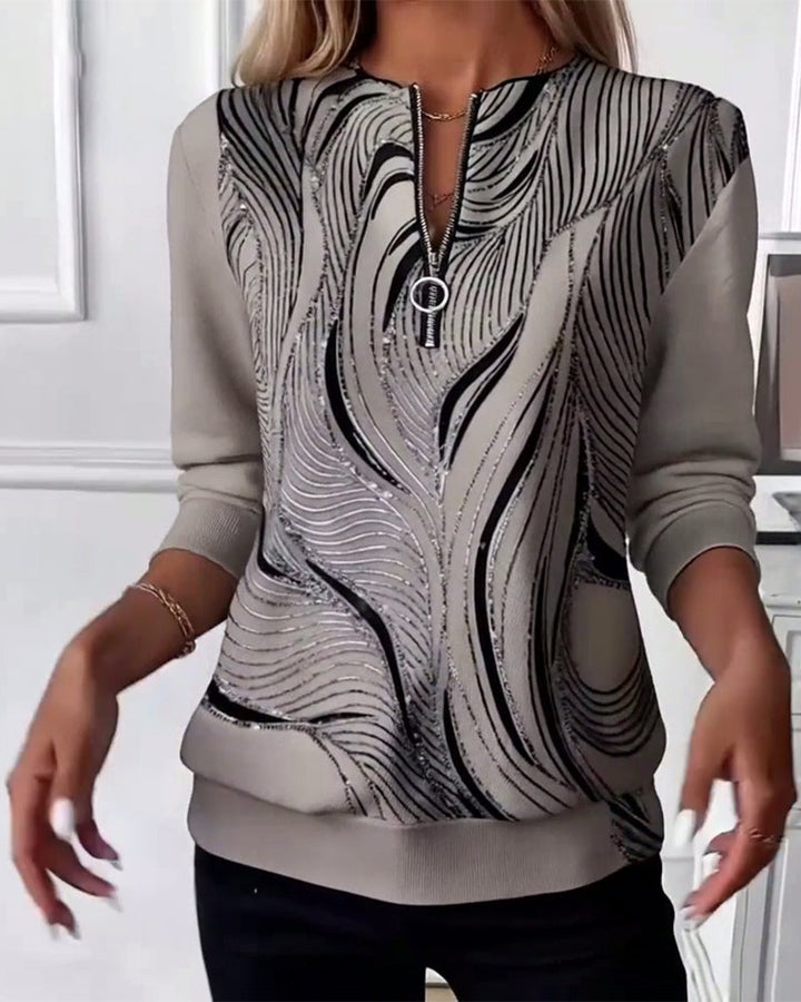 MaryAnne® | Casual Printed Zip Sweatshirt