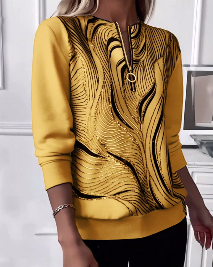 MaryAnne® | Casual Printed Zip Sweatshirt