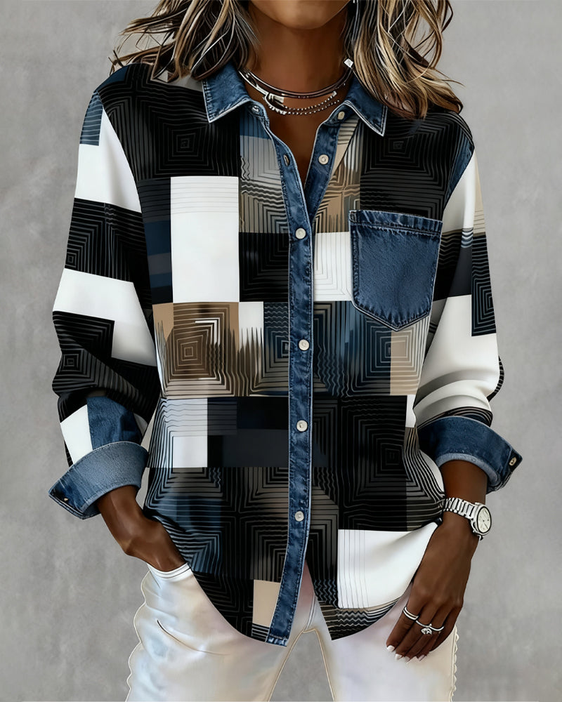MaryAnne® | Color Block Shirt Fashionable Collar