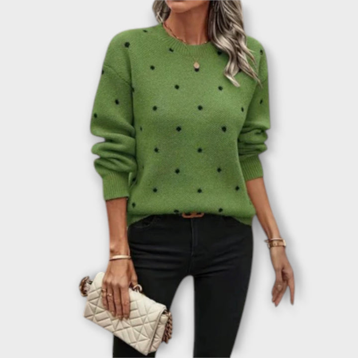Casual Knitted Sweater with Long Sleeves and Polka Dot Pattern