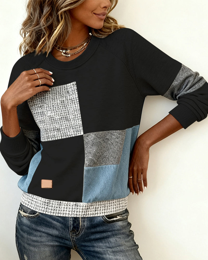 MaryAnne® | Casual Contrast Color Crew Neck Sweatshirt