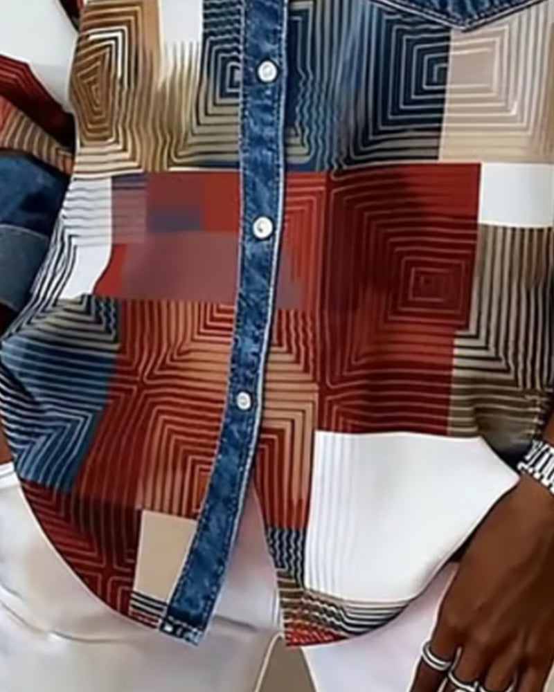 MaryAnne® | Color Block Shirt Fashionable Collar