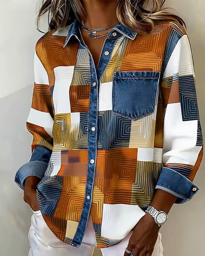 MaryAnne® | Color Block Shirt Fashionable Collar