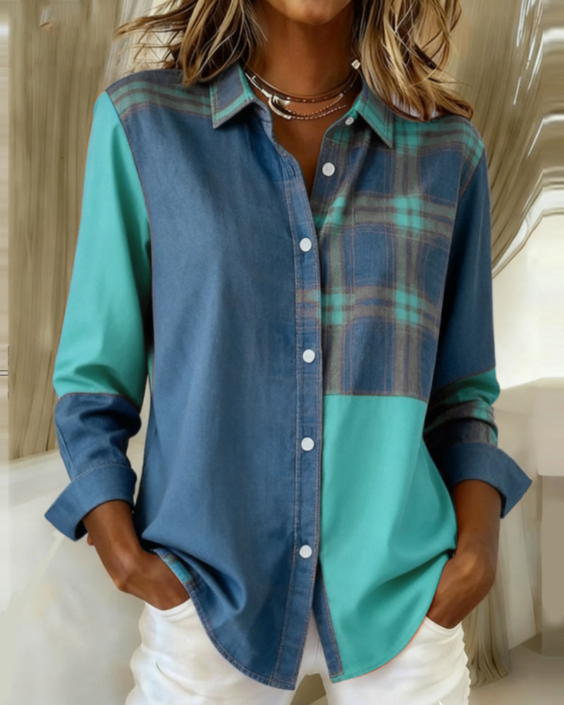 MaryAnne® | Shirt with Notched Collar and Checked Contrast Design