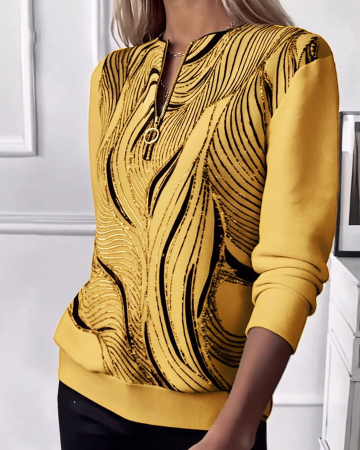 MaryAnne® | Casual Printed Zip Sweatshirt