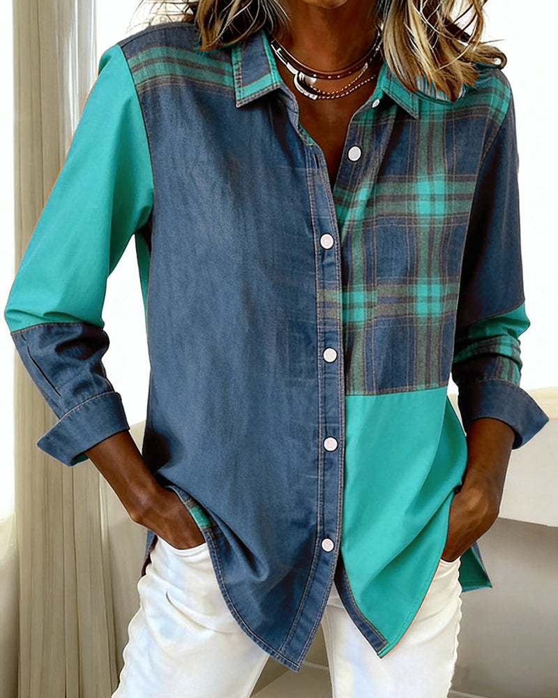 MaryAnne® | Shirt with Notched Collar and Checked Contrast Design