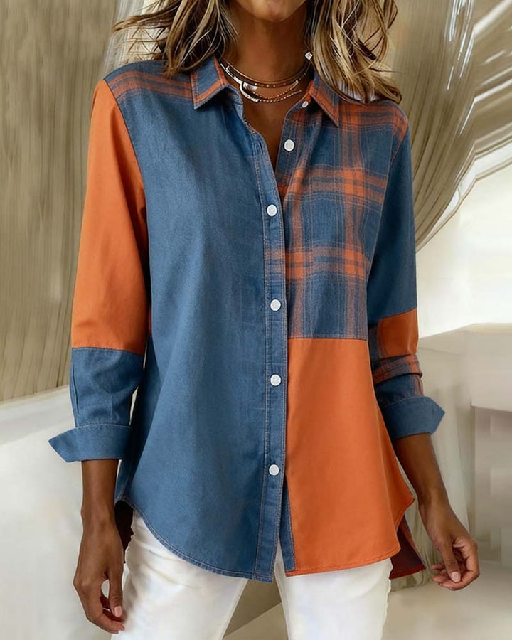 MaryAnne® | Shirt with Notched Collar and Checked Contrast Design