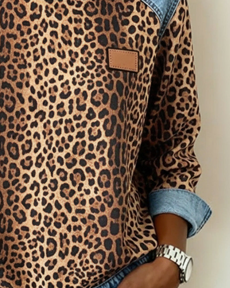 MaryAnne® | Sweatshirt Leopard Print Denim Patchwork