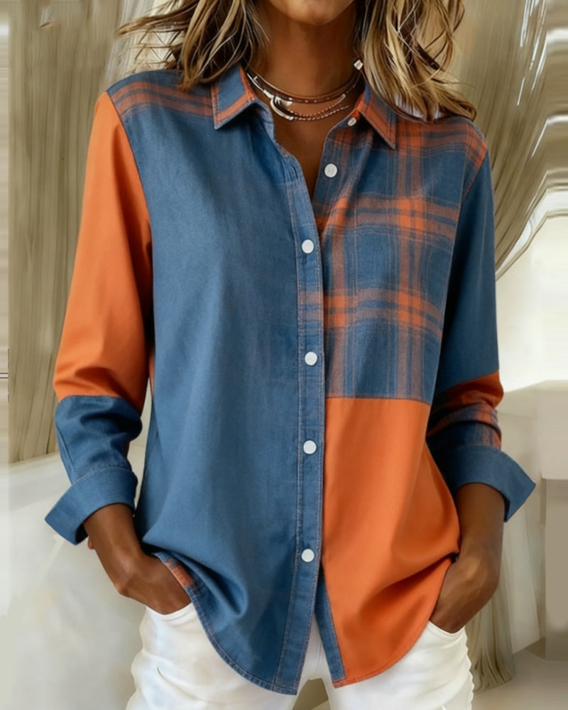 MaryAnne® | Shirt with Notched Collar and Checked Contrast Design