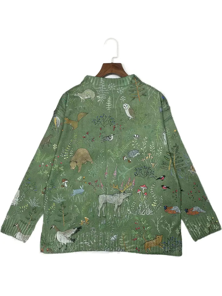 HIYA™ | Cozy Knitted Cardigan with Forest-Inspired Print