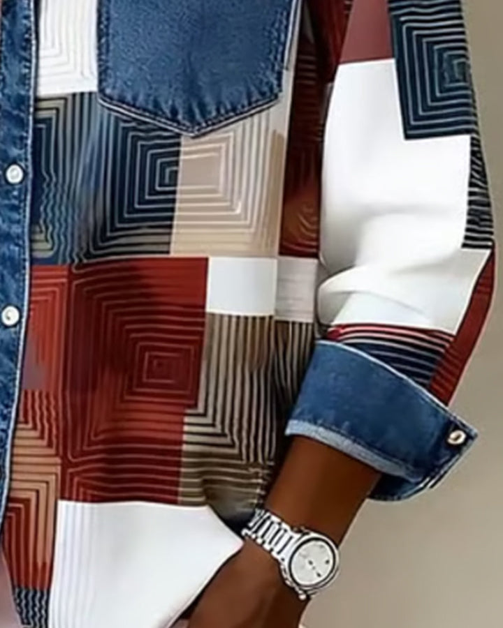 MaryAnne® | Color Block Shirt Fashionable Collar