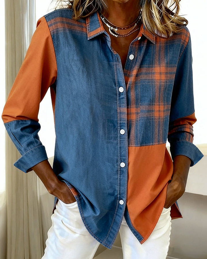 MaryAnne® | Shirt with Notched Collar and Checked Contrast Design